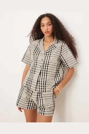 Brave Soul – Kurzärmlige Hemdbluse mit lockerem Schnitt und Karo-Design, Kombiteil