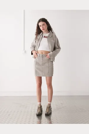 Obey – Serene – Midirock aus Denim in verblasster Beigewaschung