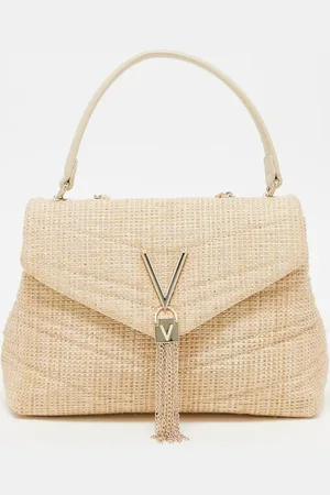 VALENTINO Valentino – Privilege – Glitzernde Stroh-Schultertasche in Natur mit Umhängeriemen