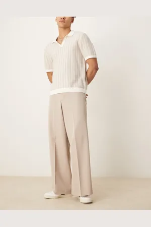 ASOS – Elegante Hose in Stein mit extrem weitem Bein und Bundfalte vorne