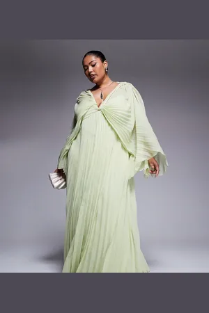 ASOS ASOS DESIGN Curve – Plissiertes Maxikleid aus Chiffon in Apfelgrün mit verdrehtem Detail vorne
