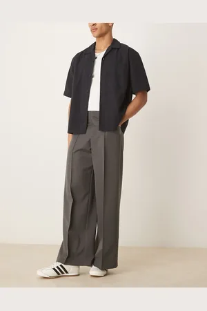 ASOS – Elegante Hose in Anthrazit mit weitem Bein und Bundfalten vorn
