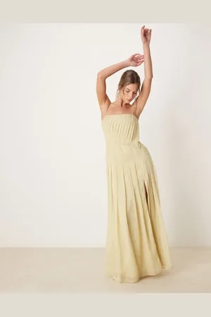 ASOS – Plissiertes Midi-Camikleid in Gelb