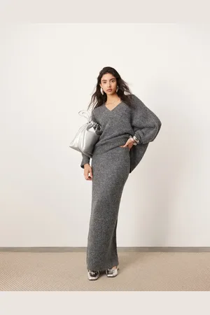 ASOS – Maxi-Strickrock in Anthrazit, Kombiteil