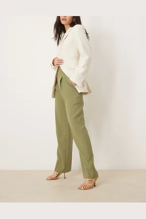 ASOS – Elegante Hose in Khaki mit geradem Bein und goldenem Knopfdetail