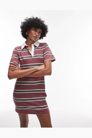 Topshop – Knapp geschnittenes Polo-Minikleid aus Jersey mit roten Streifen