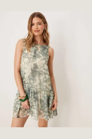 ASOS – Chiffon-Minikleid in Grün mit abstraktem Print und tiefer Taille