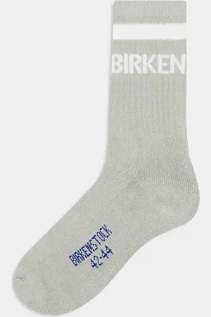 Birkenstock – Unisex-Crew-Socken aus Baumwolle in Hellgrau mit Streifen