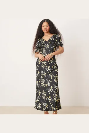 Miss Selfridge – Midikleid mit Blumenprint und V-Ausschnitt