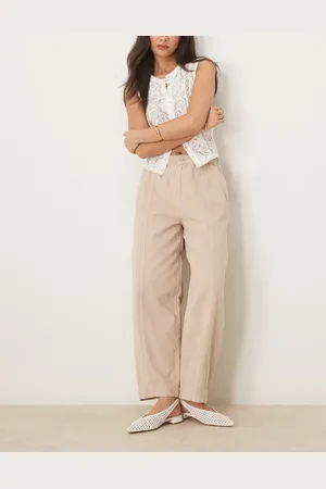 ASOS – Schlupfhose aus vorgewaschenem Stoff in verwaschenem Steinbeige mit Ziernaht