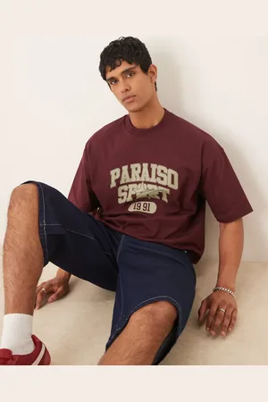ASOS – Schweres, kastiges Oversize-T-Shirt in Burgunderrot mit Print