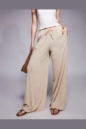 ASOS – Hose in Steinbeige mit Knitterstruktur, weitem Bein und Kordelzugbund, Kombiteil
