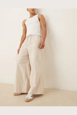 ASOS – Superweite Hose aus Leinen-Mix in Steinbeige