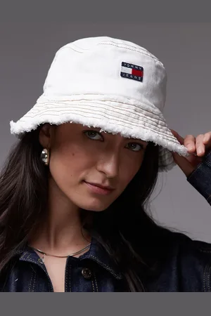 Tommy Hilfiger – Anglerhut aus Denim in Ecru mit ausgefranstem Rand
