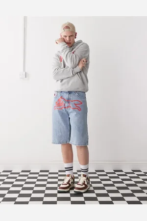 ICECREAM – Denim-Shorts in hellblauer Waschung mit „Running Dog“-Print