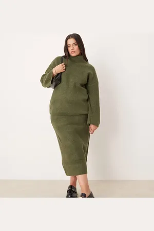 VILA – Midi-Strickrock in Khaki, Kombiteil