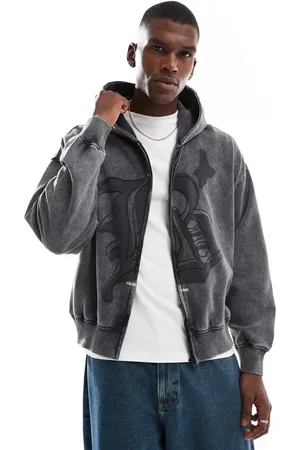 Bershka – Kapuzenjacke in verwaschenem mit Print