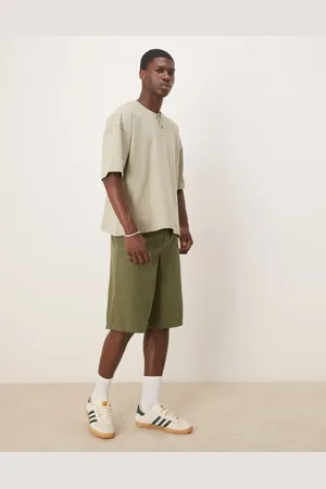 ASOS – Weite Longline-Shorts in mit Fischgrätmuster