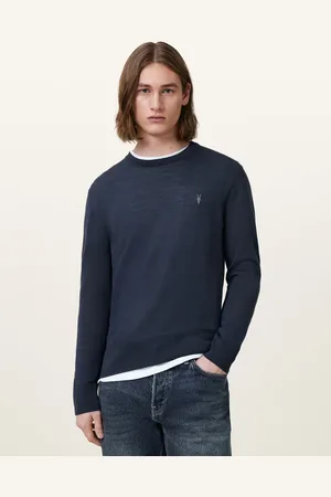 AllSaints – Mode – Pullover aus Merinowolle in Weidenblau mit Rundhalsausschnitt