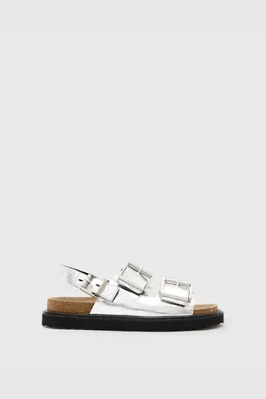 AllSaints – Isla – Ledersandalen in Silber