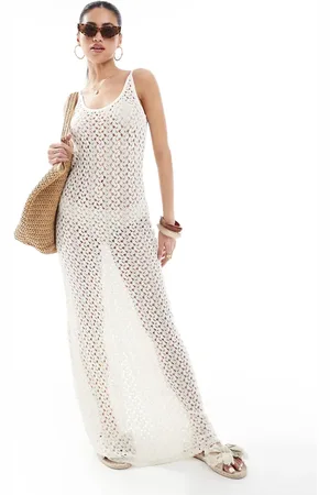 ONLY – Maxikleid aus Häkelstoff in Beige