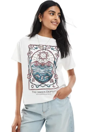 Pull&Bear – T-Shirt in mit Landschafts-Grafik