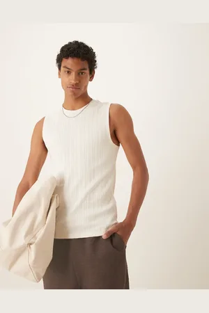 ASOS – Geripptes Tanktop in Cremeweiß mit körperbetontem Schnitt