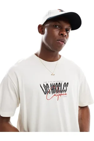 JACK & JONES – Oversize-T-Shirt in Creme mit „Los Angeles“-Print