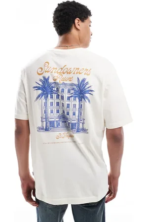 Only & Sons – Oversize-T-Shirt in Cremeweiß mit Resort-Rückenprint
