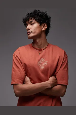 Topman – Oversize-T-Shirt in Hellbraun mit Rosen-Stickerei