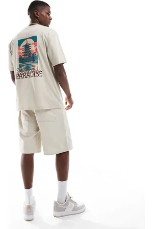 Only & Sons – Oversize-Shirt in Beige mit „Paradise“-Rückenprint