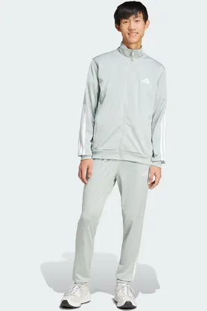 adidas – Sportswear – Basic – Trainingshose in Wonder Silver aus Trikot-Stoff mit den 3 Streifen