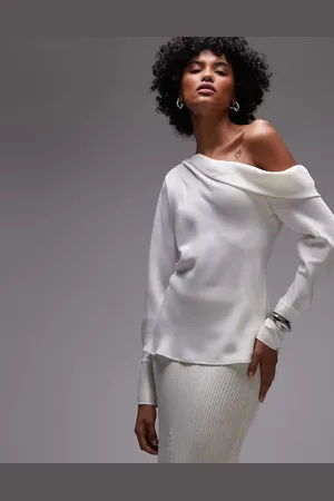 MANGO – Langärmliges Satin-Oberteil in mit One-Shoulder-Design