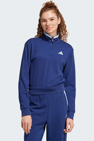 adidas – Essentials – Color Pop – Cropped-Trainingsjacke aus French Terry in Dunkelblau mit kurzem Reißverschluss