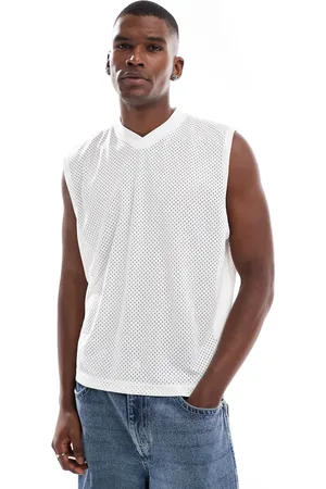 ASOS – Kastiges Oversize-Tanktop aus Netzstoff in Cremeweiß
