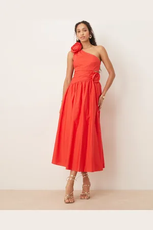 Forever New – Kleid aus Baumwolle in mit Ansteckrose und Cut-out-Design