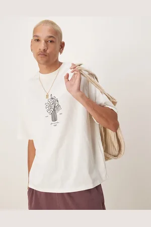 SELECTED – Oversize-T-Shirt in Cremeweiß mit Vasen-Print auf der Brust