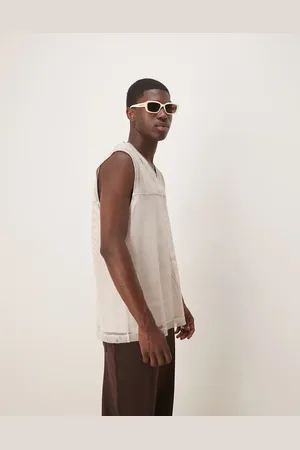 ASOS – Oversize-Tanktop aus weitmaschigem Netzstoff in Steinbeige mit V-Ausschnitt