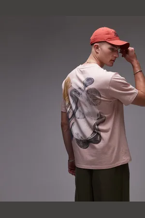 Topman – Oversize-T-Shirt in Hellrosa mit gemaltem Formen-Print auf Vorder- und Rückseite