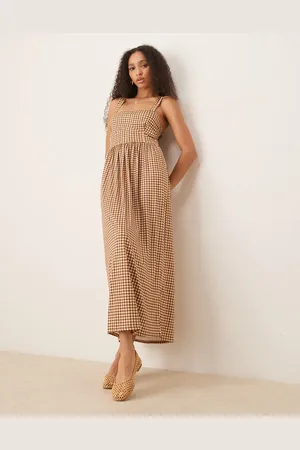 ASOS – Midi-Milchmädchenkleid mit eckigem Ausschnitt und Vichy-Karomuster