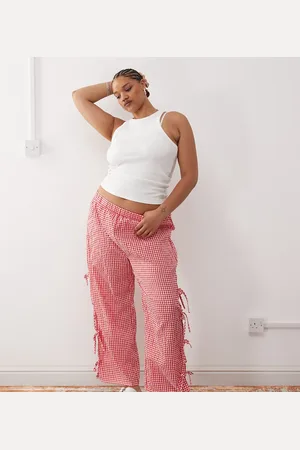 Noisy May – Hose mit rotem Vichy-Karomuster, weitem Bein und Bindedetail