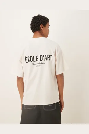 SELECTED – Oversize-T-Shirt aus robustem Stoff in Creme mit Text-Rückenprint