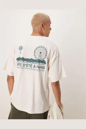 SELECTED – Oversize-T-Shirt aus robustem Stoff in Creme mit „Paris“-Rückenprint