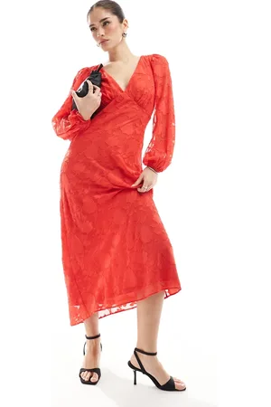 New Look – Langärmliges Midikleid in mit Ausbrennermuster