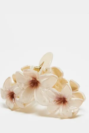 Stradivarius – Haarklammer in Ecru mit Blumendetail