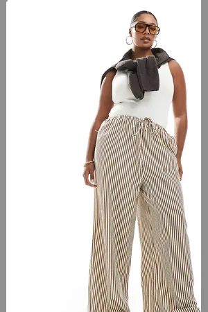 New Look New Look Curve – Weite Hose mit braunen Streifen
