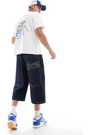 Pull&Bear – Weite Jeans-Jorts in Indigoblau