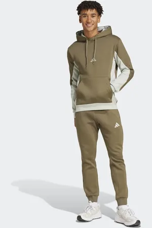 adidas – Sportswear – Fleece-Trainingsanzug in Olive Strata mit Kapuze