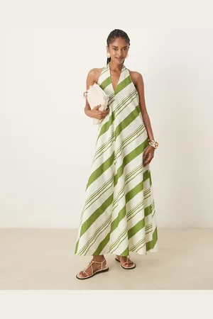 ASOS – Locker geschnittenes Neckholder-Maxikleid in gestreift