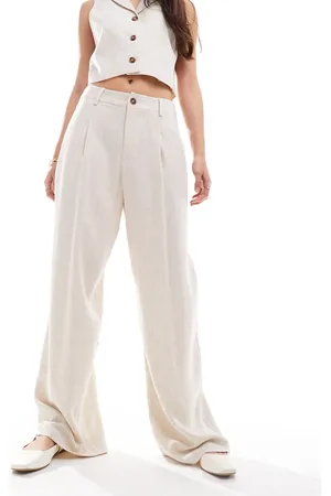 Miss Selfridge – Elegante, weit geschnittene Hose aus Leinenmix in meliertem Naturton